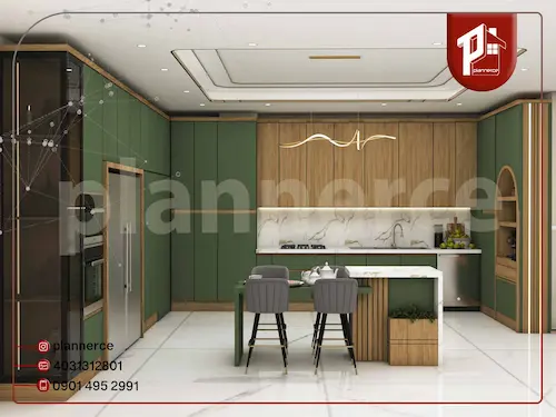 ترند رنگ کابینت ترکیب متریال مات و طرح چوب