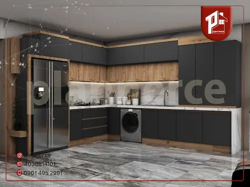 ترند رنگ کابینت ترکیب متریال مات و طرح چوب